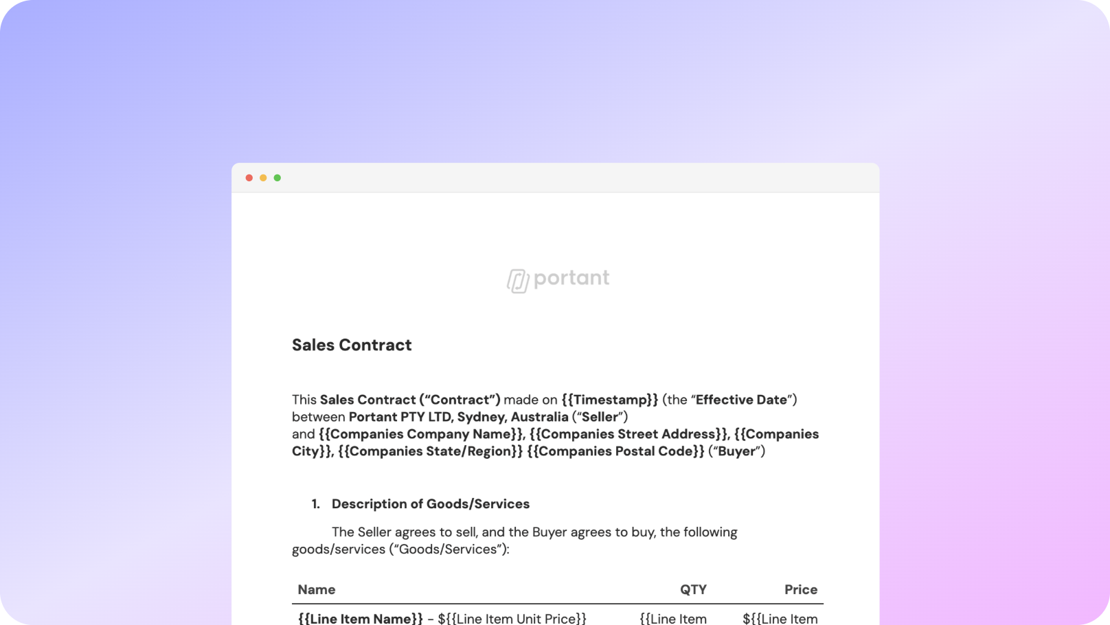 Google Docs contract workflow in Portant